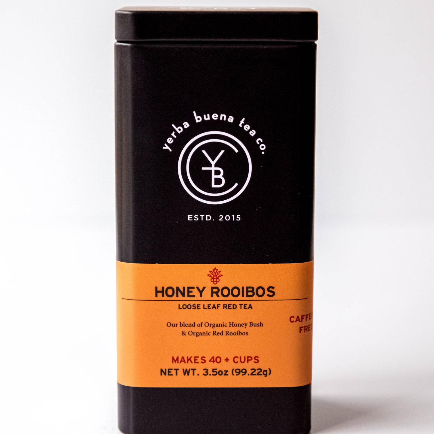 Yerba Buena Tea Co. Honey Rooibos loose-leaf tin. A naturally sweet organic red tea blend of rooibos and honey bush.