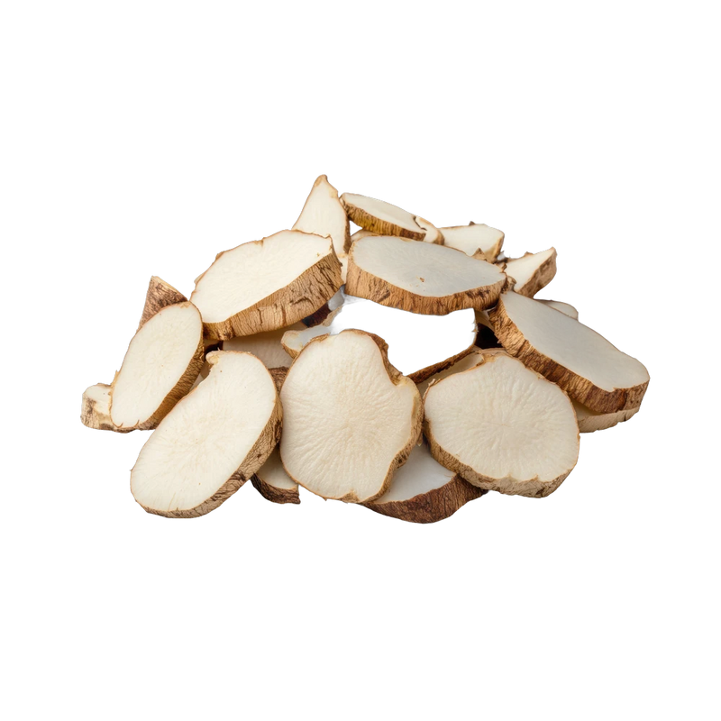 Dried burdock root pieces, earthy detox herb for cleansing tea blends, Yerba Buena Tea Co.