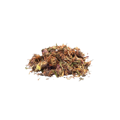 Dried red clover blossoms, traditional herb for wellness herbal tea blends, Yerba Buena Tea Co.